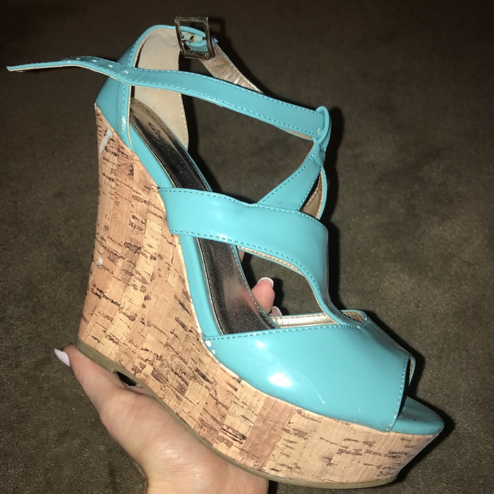 Teal cork wedges